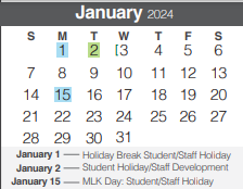 District School Academic Calendar for Rebecca Creek Elementary School for January 2024