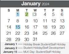 District School Academic Calendar for Goodwin Frazier Elementary School for January 2024