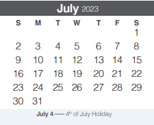 District School Academic Calendar for Rebecca Creek Elementary School for July 2023