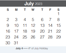 District School Academic Calendar for Mountain Valley Middle School for July 2023