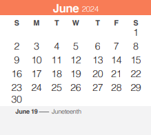 District School Academic Calendar for Mountain Valley Middle School for June 2024