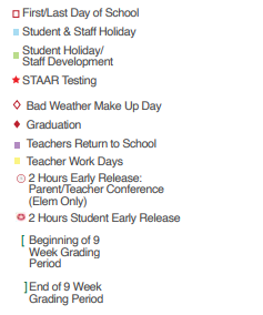 District School Academic Calendar Legend for Smithson Valley Middle