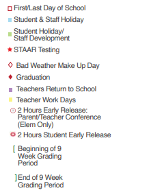 District School Academic Calendar Legend for Freiheit Elementary