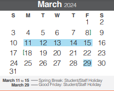 District School Academic Calendar for Mh Specht Elementary School for March 2024