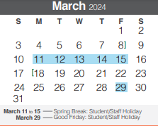 District School Academic Calendar for Smithson Valley Middle for March 2024