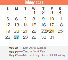 District School Academic Calendar for Rebecca Creek Elementary School for May 2024