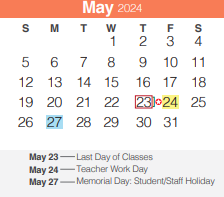 District School Academic Calendar for Memorial High School for May 2024