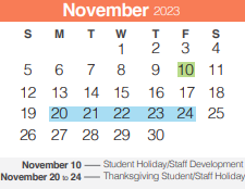 District School Academic Calendar for Spring Branch Middle for November 2023