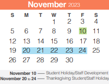 District School Academic Calendar for Goodwin Frazier Elementary School for November 2023