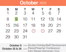 District School Academic Calendar for Goodwin Frazier Elementary School for October 2023