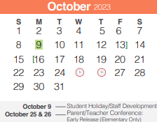 District School Academic Calendar for Smithson Valley Middle for October 2023