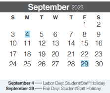 District School Academic Calendar for Freiheit Elementary for September 2023