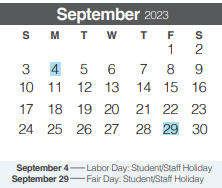 District School Academic Calendar for Arlon R Seay Intermediate for September 2023