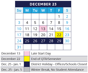 District School Academic Calendar for Algonquin Middle School for December 2023