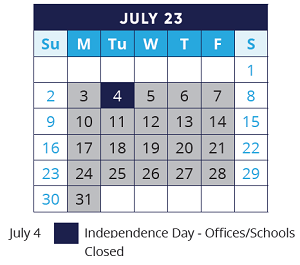 District School Academic Calendar for Algonquin Middle School for July 2023