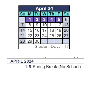 District School Academic Calendar for Westlake Elementary for April 2024