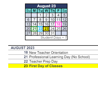 District School Academic Calendar for Ladera Elementary for August 2023