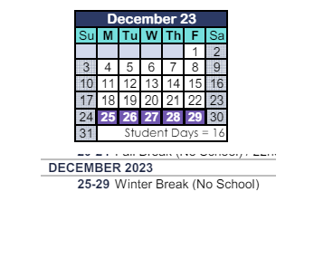 District School Academic Calendar for Cypress Elementary for December 2023