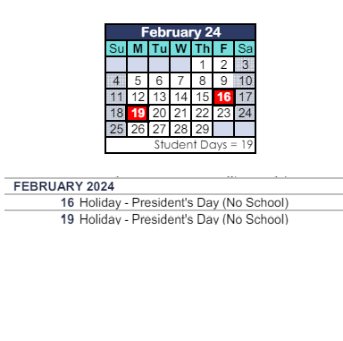 District School Academic Calendar for Maple Elementary for February 2024