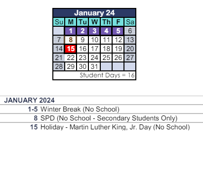 District School Academic Calendar for Banyan Elementary for January 2024