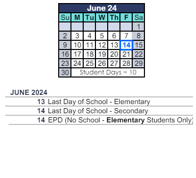 District School Academic Calendar for Sycamore Canyon School for June 2024