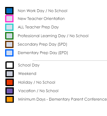 District School Academic Calendar Legend for Acacia Elementary