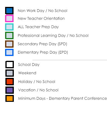 District School Academic Calendar Legend for Maple Elementary