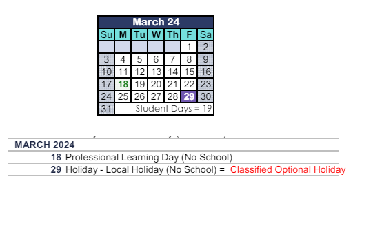 District School Academic Calendar for Conejo Valley High (CONT.) for March 2024