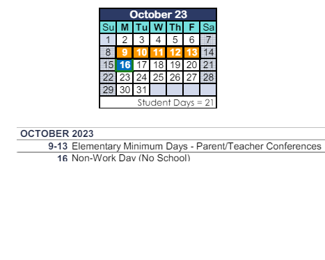 District School Academic Calendar for Aspen Elementary for October 2023