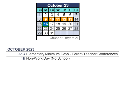 District School Academic Calendar for Weathersfield Elementary for October 2023