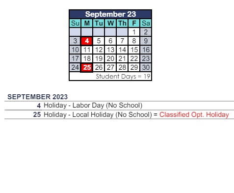 District School Academic Calendar for Colina Middle for September 2023