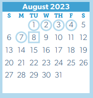 District School Academic Calendar for Mccullough Junior High School for August 2023