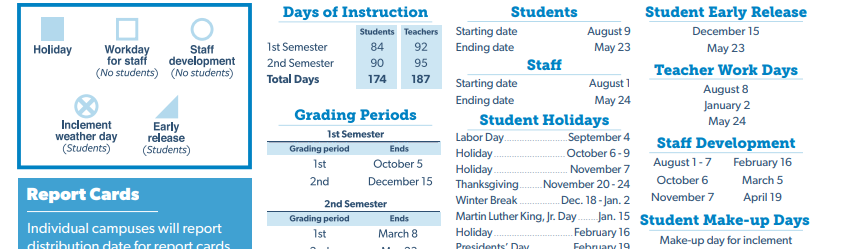 District School Academic Calendar Key for The Woodlands College Park High School