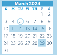 District School Academic Calendar for B B Rice Elementary for March 2024