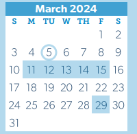 District School Academic Calendar for Next New Intermediate for March 2024