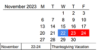 District School Academic Calendar for Tucker Center For Career And Technical Education for November 2023