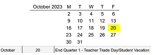 District School Academic Calendar for Tucker Center For Career And Technical Education for October 2023