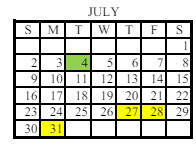 District School Academic Calendar for Eastside Elementary School for July 2023