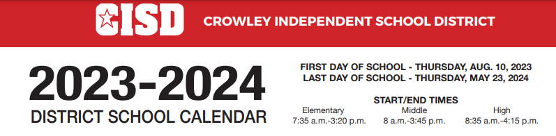 District School Academic Calendar for Sue Crouch Intermediate School