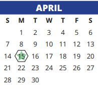 District School Academic Calendar for Sampson Elementary for April 2024