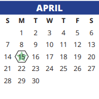 District School Academic Calendar for Bane Elementary School for April 2024