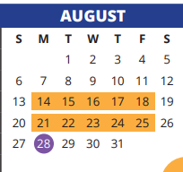 District School Academic Calendar for B F Adam El for August 2023
