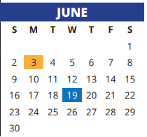 District School Academic Calendar for Jowell Elementary School for June 2024