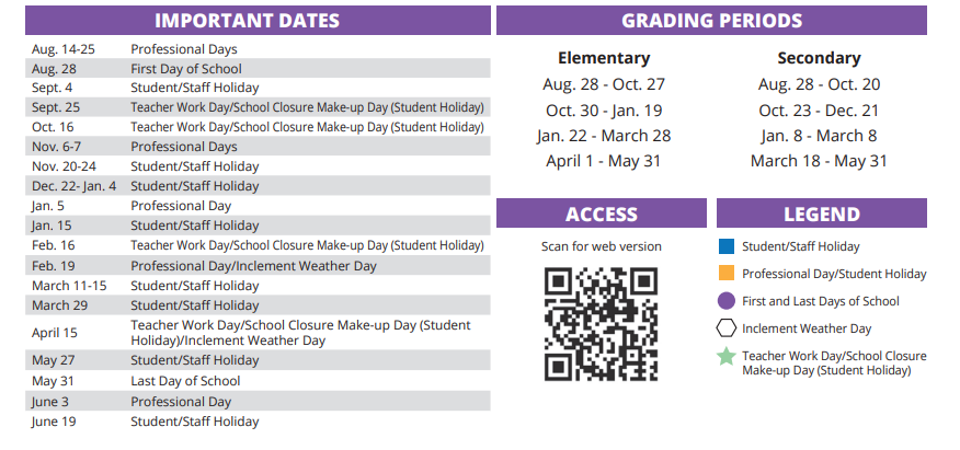 District School Academic Calendar Key for Owens Elementary School