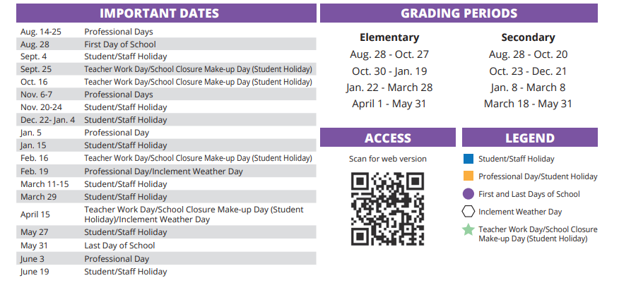 District School Academic Calendar Key for Sampson Elementary