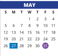 District School Academic Calendar for Kahla Middle School for May 2024