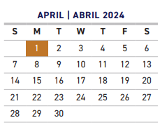 District School Academic Calendar for Sam Tasby Middle School for April 2024