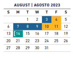 District School Academic Calendar for Justin F Kimball High School for August 2023