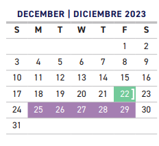 District School Academic Calendar for Alex W Spence Middle for December 2023