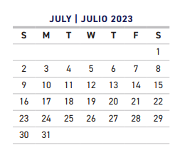 District School Academic Calendar for Benjamin Franklin Middle for July 2023